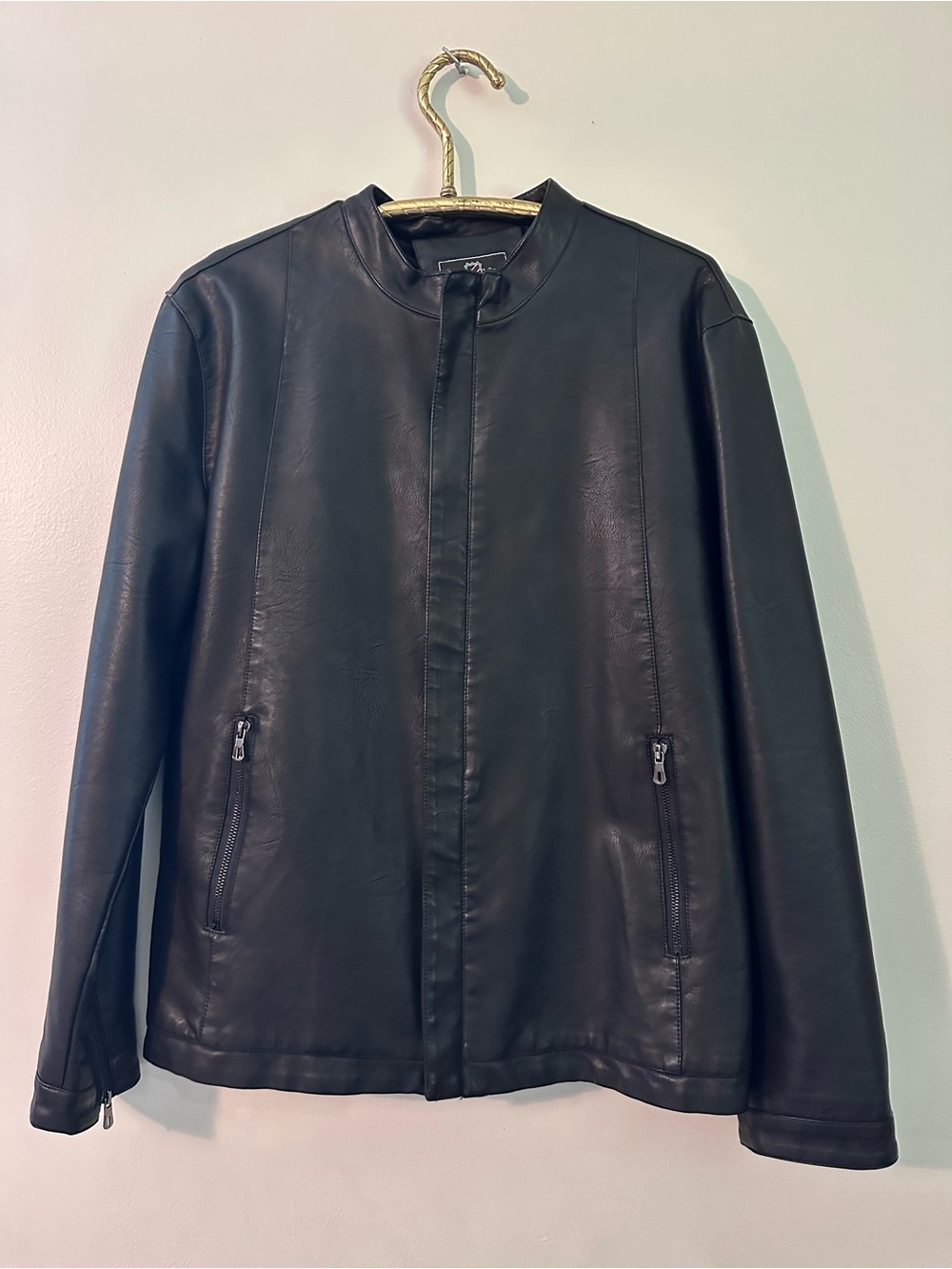 Black Faux Leather Zip Jacket Binshigediao Soft Lining Zip Pockets Women’s XXL